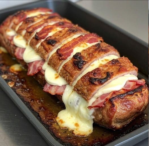 Pork loin stuffed with cheese and bacon… See more