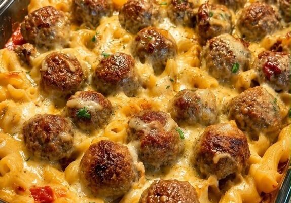 Ultimate Cheesy Meatball Pasta Bake