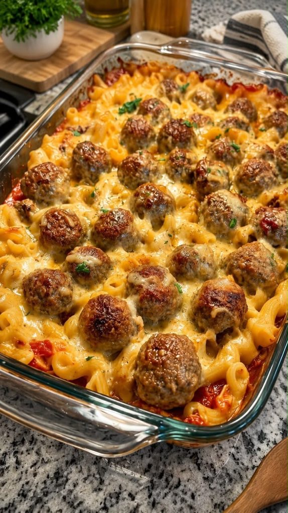Ultimate Cheesy Meatball Pasta Bake