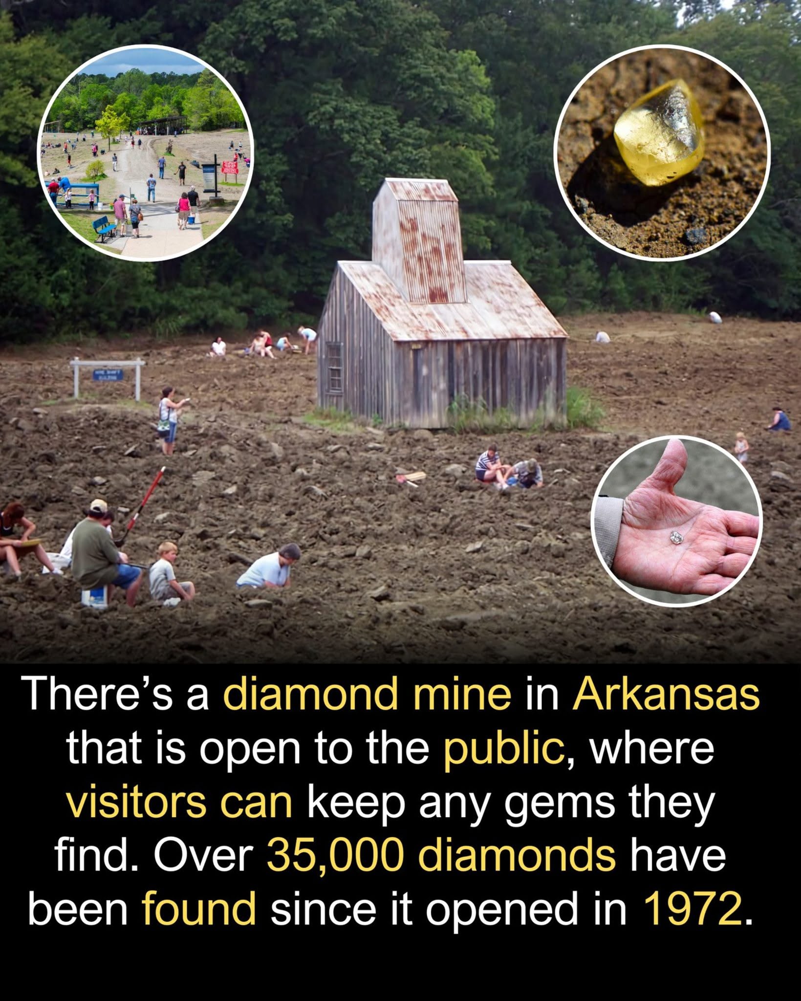 The Crater of Diamonds State Park in Murfreesboro, Arkansas is the only diamond