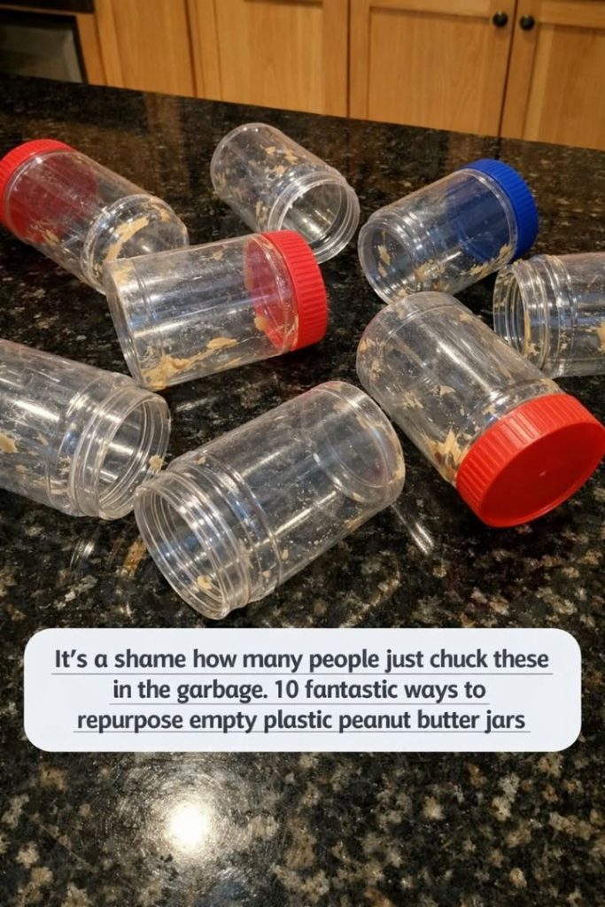 It’s a shame how many people just chuck these in the garbage. 10 fantastic ways to repurpose empty plastic peanut butter jars