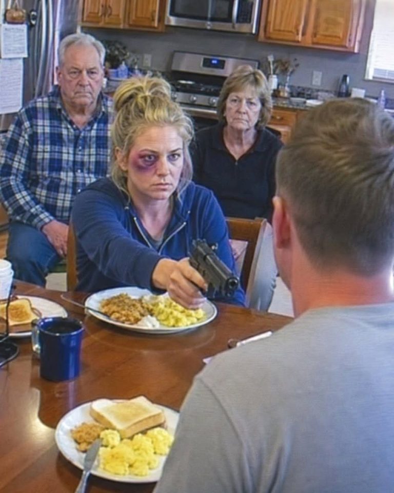 HE CAME DOWN SMILING AFTER HITTING YOU… THEN HE SAW WHO WAS WAITING AT THE BREAKFAST TABLE ….