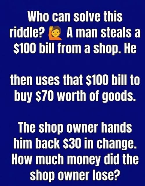 Solve the Riddle: A Man Steals 100$ From a Shop