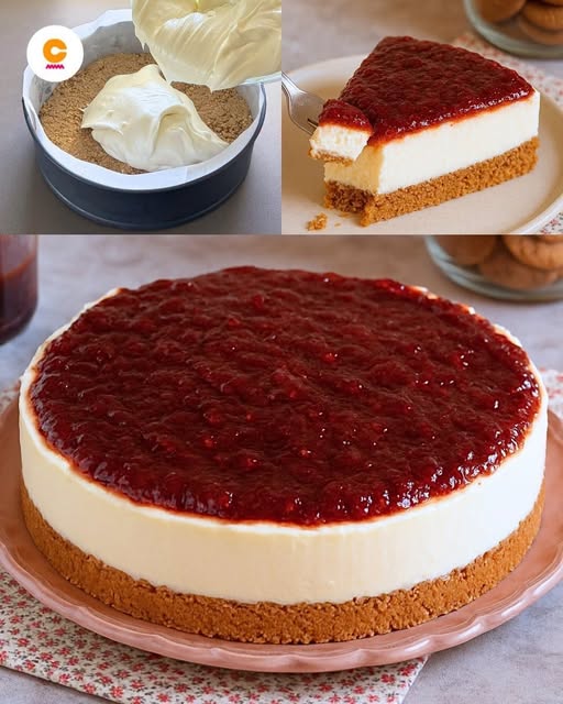 Gluten Free No Bake Cheesecake With Jam Topping