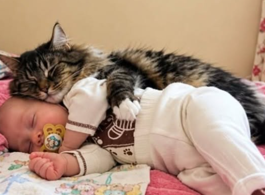 Friendly cat saves the life of a newborn child