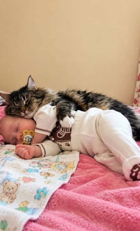 Friendly cat saves the life of a newborn child
