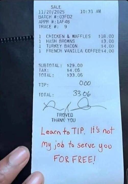 Restaurant Note Sparks Tipping Debate: Customer Left Zero Tip with a Harsh Note